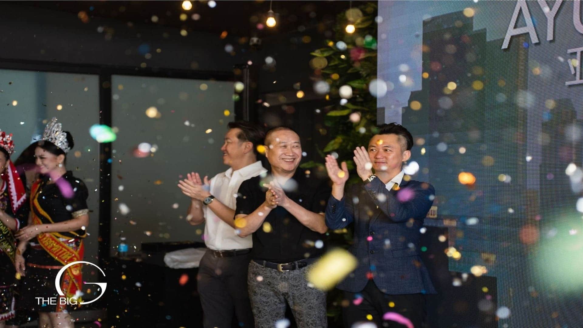 Corporate launch event with confetti celebration